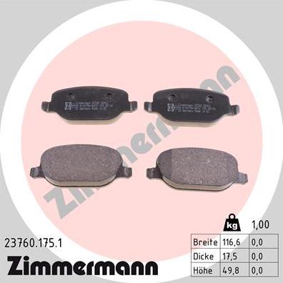 Zimmermann 23760.175.1 - Brake Pad Set, disc brake onlydrive.pro