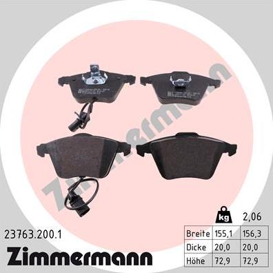 Zimmermann 23763.200.1 - Brake Pad Set, disc brake onlydrive.pro