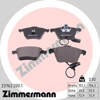 Zimmermann 23762.200.1 - Stabdžių trinkelių rinkinys, diskinis stabdys onlydrive.pro