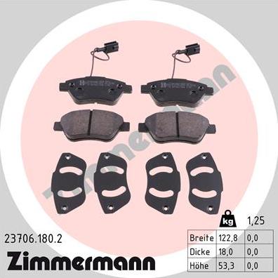 Zimmermann 23706.180.2 - Тормозные колодки, дисковые, комплект onlydrive.pro