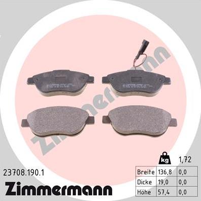 Zimmermann 23708.190.1 - Brake Pad Set, disc brake onlydrive.pro