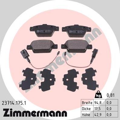 Zimmermann 23714.175.1 - Brake Pad Set, disc brake onlydrive.pro