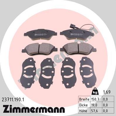 Zimmermann 23711.190.1 - Stabdžių trinkelių rinkinys, diskinis stabdys onlydrive.pro