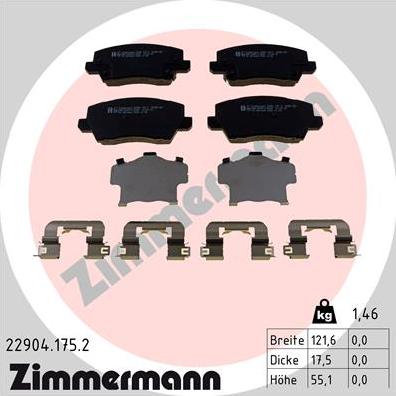 Zimmermann 22904.175.2 - Stabdžių trinkelių rinkinys, diskinis stabdys onlydrive.pro