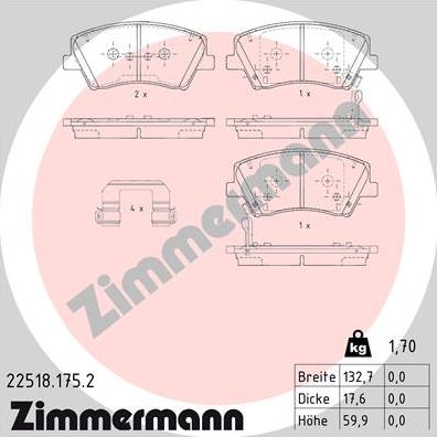 Zimmermann 22518.175.2 - Тормозные колодки, дисковые, комплект onlydrive.pro