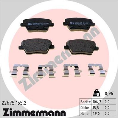 Zimmermann 22675.155.2 - Brake Pad Set, disc brake onlydrive.pro