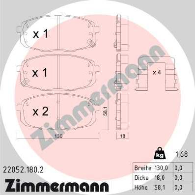 Zimmermann 22052.180.2 - Тормозные колодки, дисковые, комплект onlydrive.pro