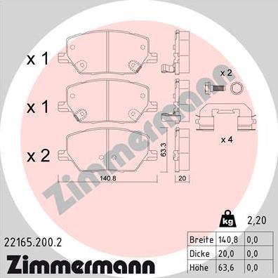 Zimmermann 22165.200.2 - Brake Pad Set, disc brake onlydrive.pro