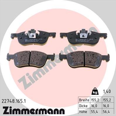 Zimmermann 22748.165.1 - Stabdžių trinkelių rinkinys, diskinis stabdys onlydrive.pro