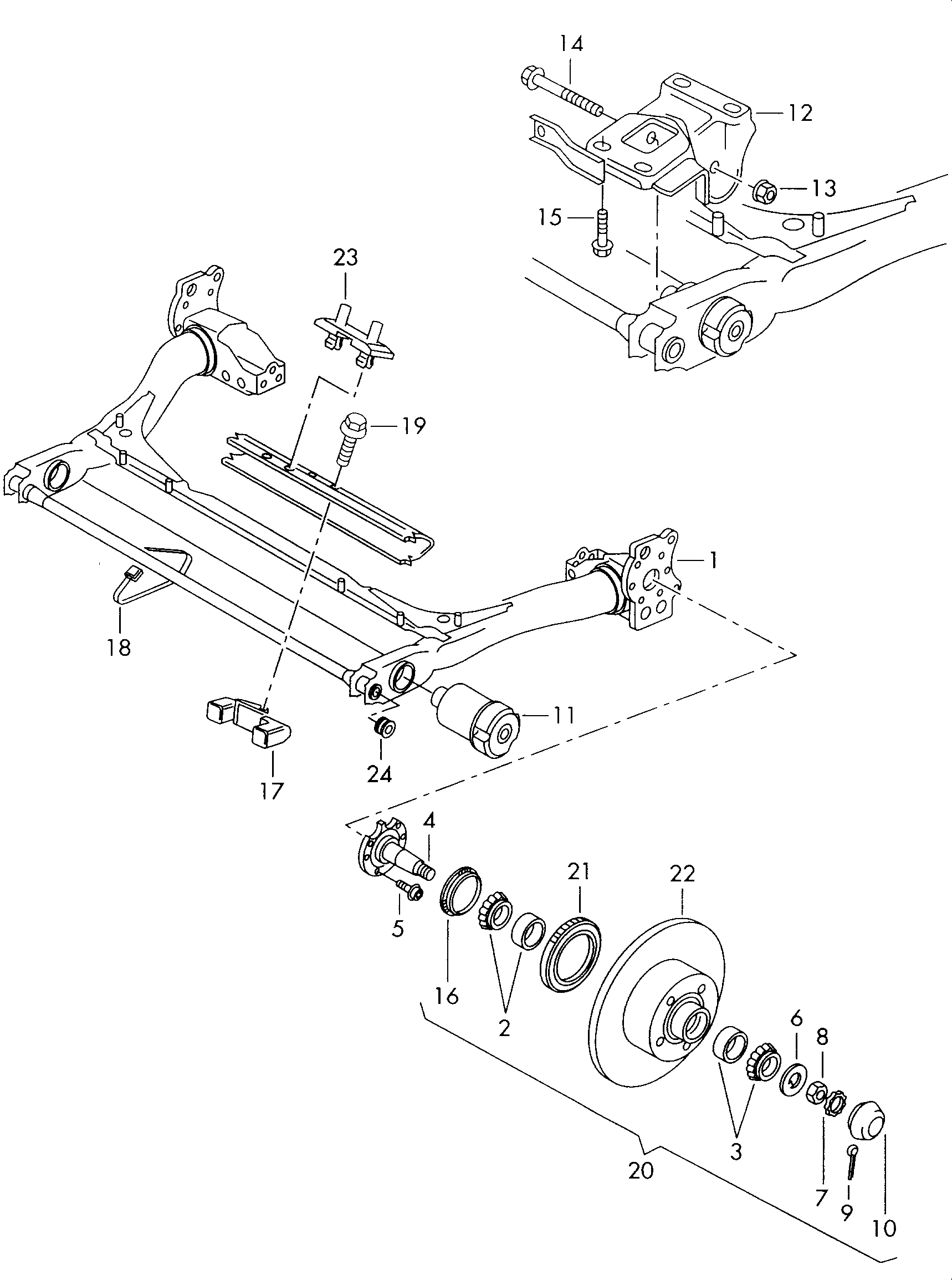 VAG 8D0598625 - Rear axle beam with attachment parts: 2 pcs. onlydrive.pro