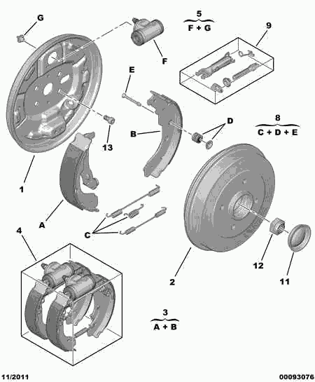 PEUGEOT 4402 F1 - Rear brake drum caliper cyl shoe: 02 pcs. onlydrive.pro