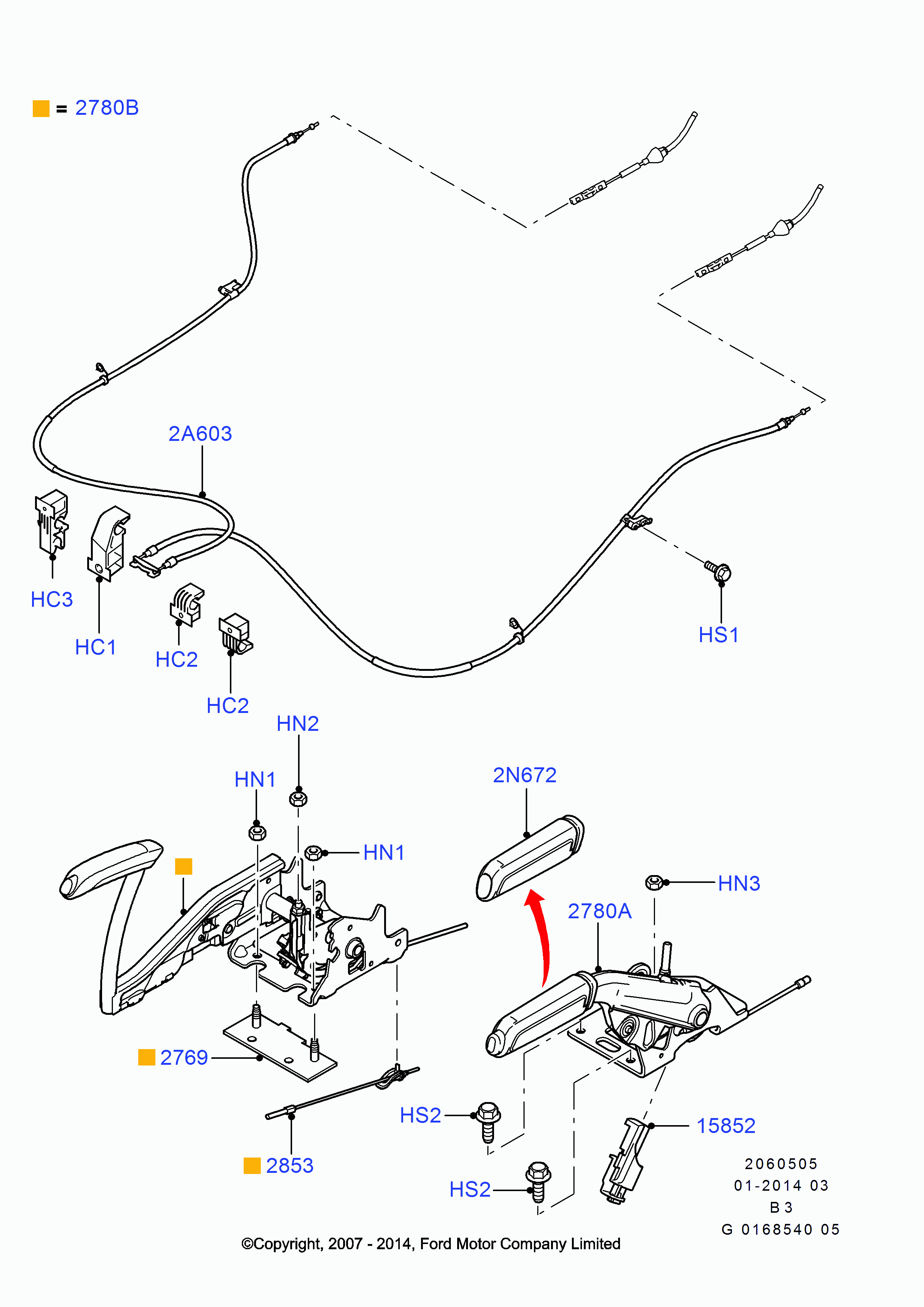 FORD 1676740 - Trosas, stovėjimo stabdys onlydrive.pro