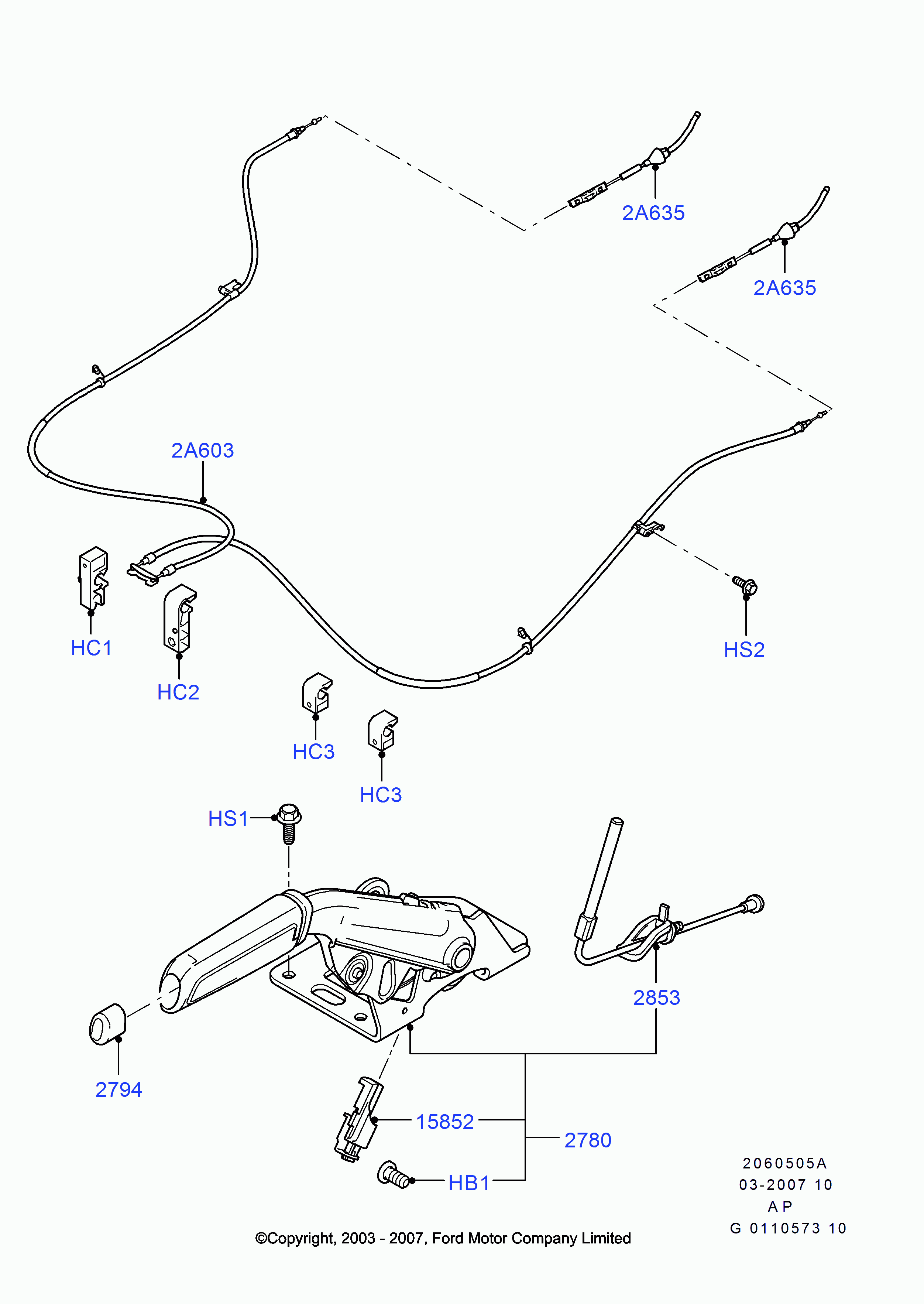 FORD 1707756 - Trose, Stāvbremžu sistēma onlydrive.pro