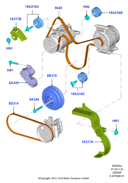 FORD 1731729 - Kreipiantysis skriemulys, V formos rumbuotas diržas onlydrive.pro