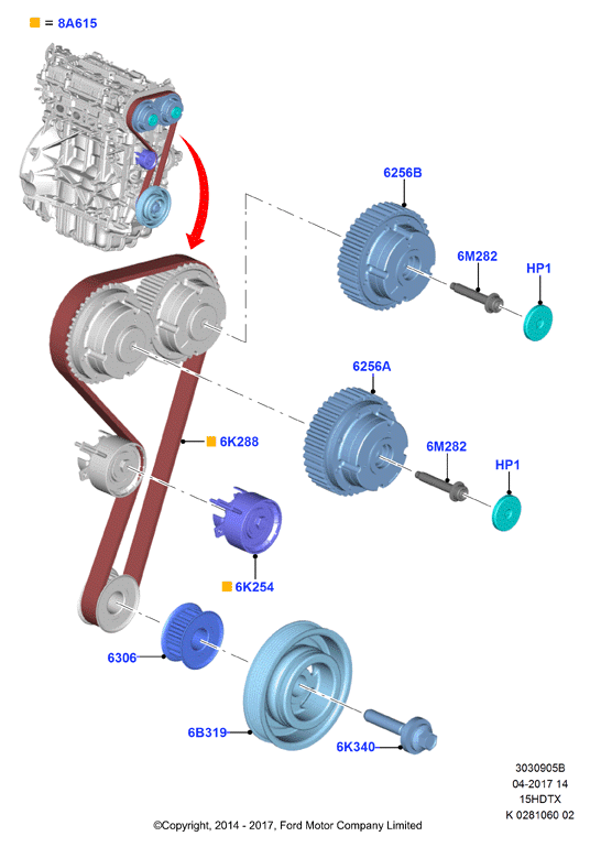 FORD 1685747 - Spriegotājrullītis, Gāzu sadales mehānisma piedziņas siksna onlydrive.pro