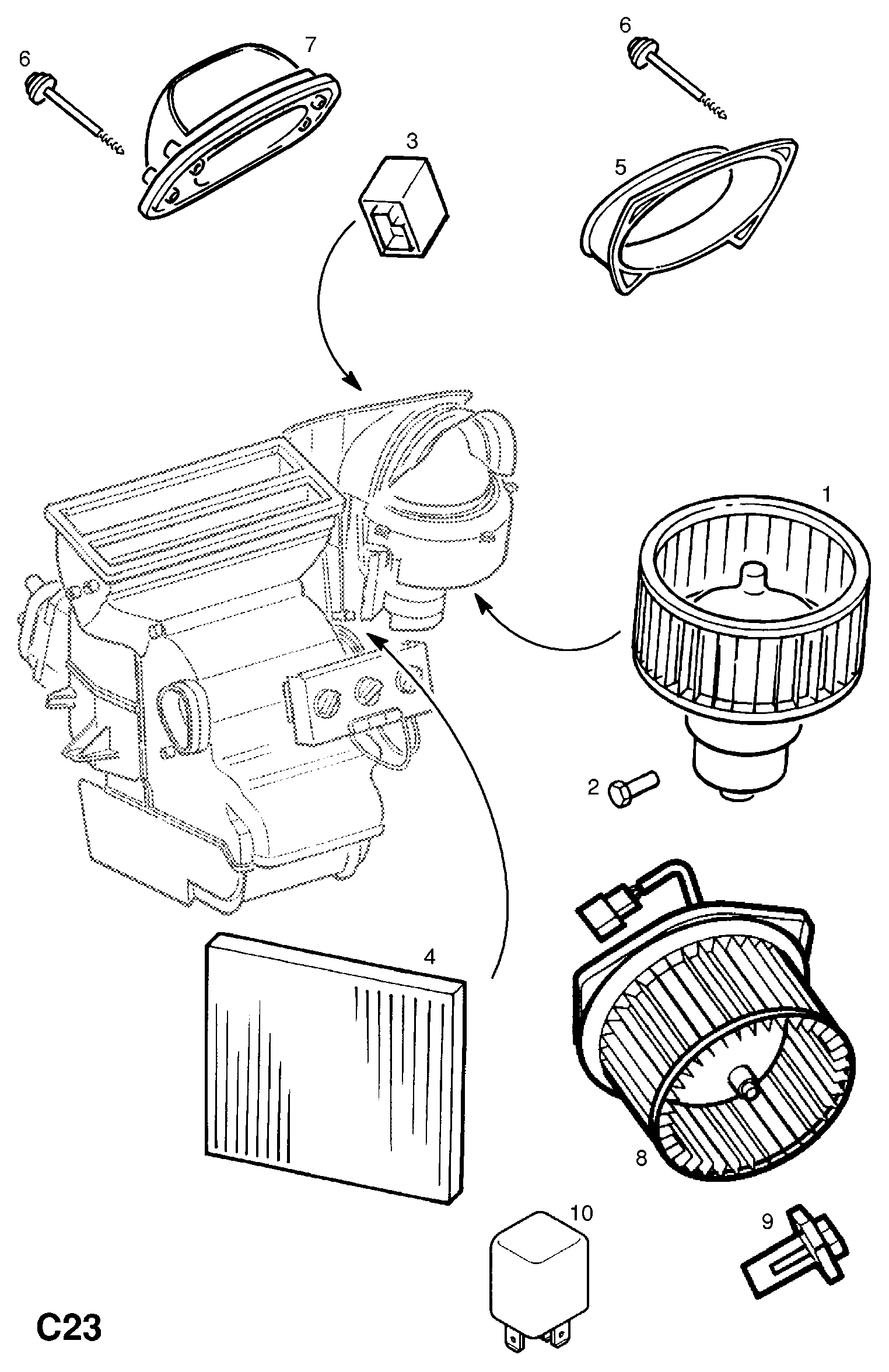 Opel 1845796 - Fan motor and housing: 1 pcs. onlydrive.pro