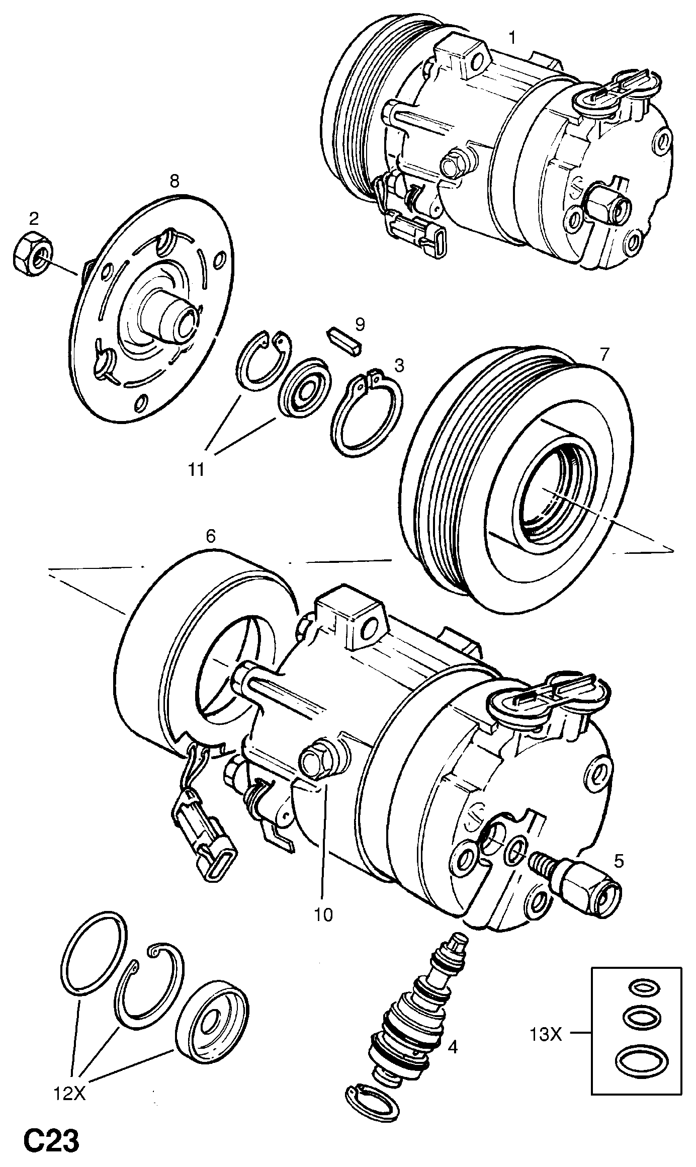 Opel 18 54 043 - Compressor and fittings: 1 pcs. onlydrive.pro