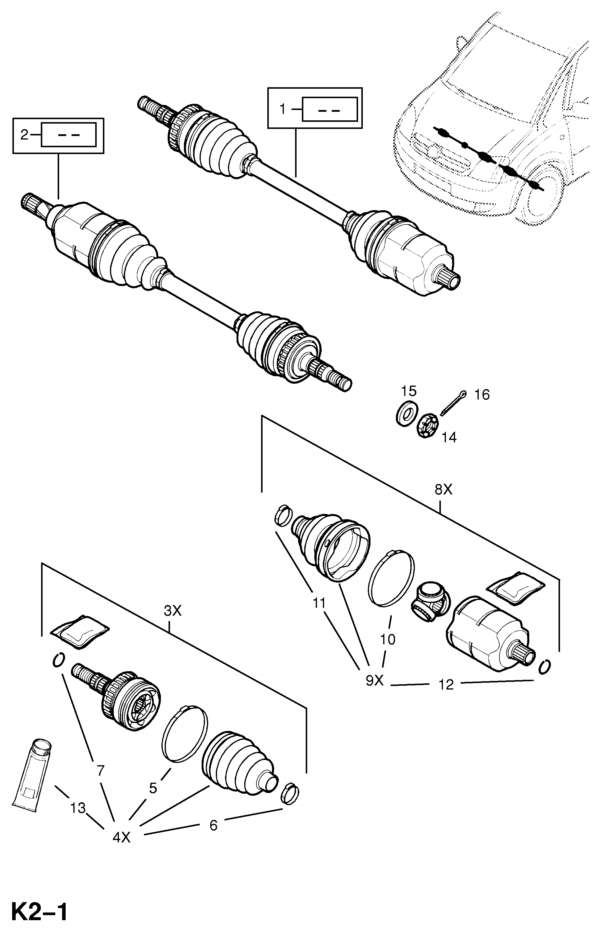 Opel 1603250 - Front axle drive shaft: 2 pcs. onlydrive.pro