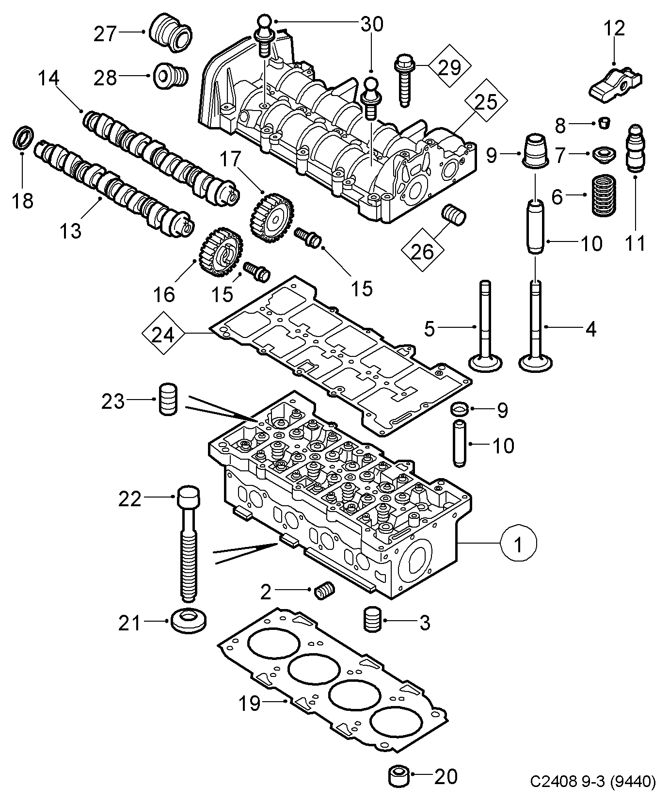 SAAB 93 178 980 - Cylinder head, (2005-2012) , z19dth, z19dtr, a19dtr: 1 pcs. onlydrive.pro