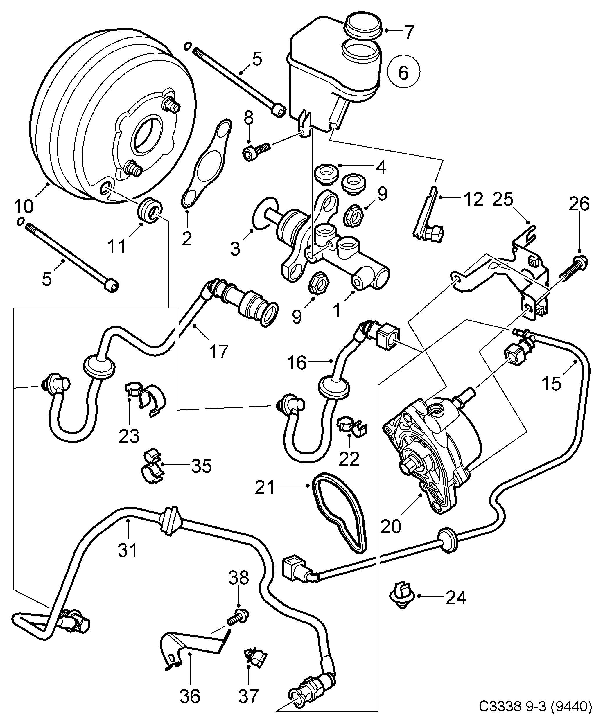 SAAB 93172089 - Master cylinder - vacuum brake booster, (2003-2012) , 4d, 5d, cv: 1 pcs. onlydrive.pro