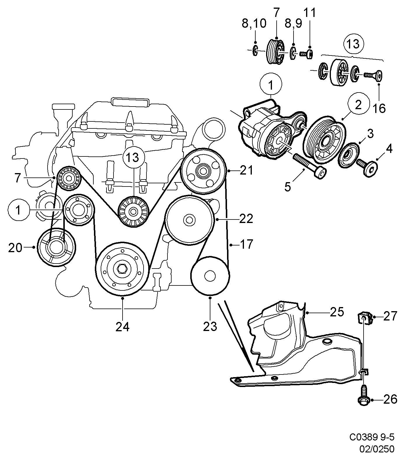 SAAB 4896312 - Belt tensioner, (1998-2010) , b205, b235: 1 pcs. onlydrive.pro