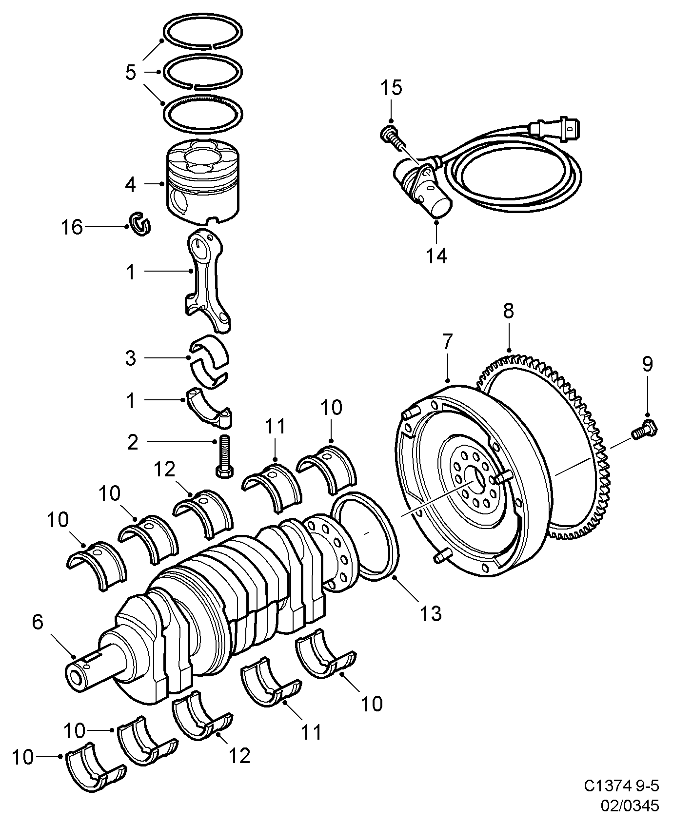 SAAB 95 44 560 - Crankshaft - piston, (2002-2005) , d223l: 1 pcs. onlydrive.pro