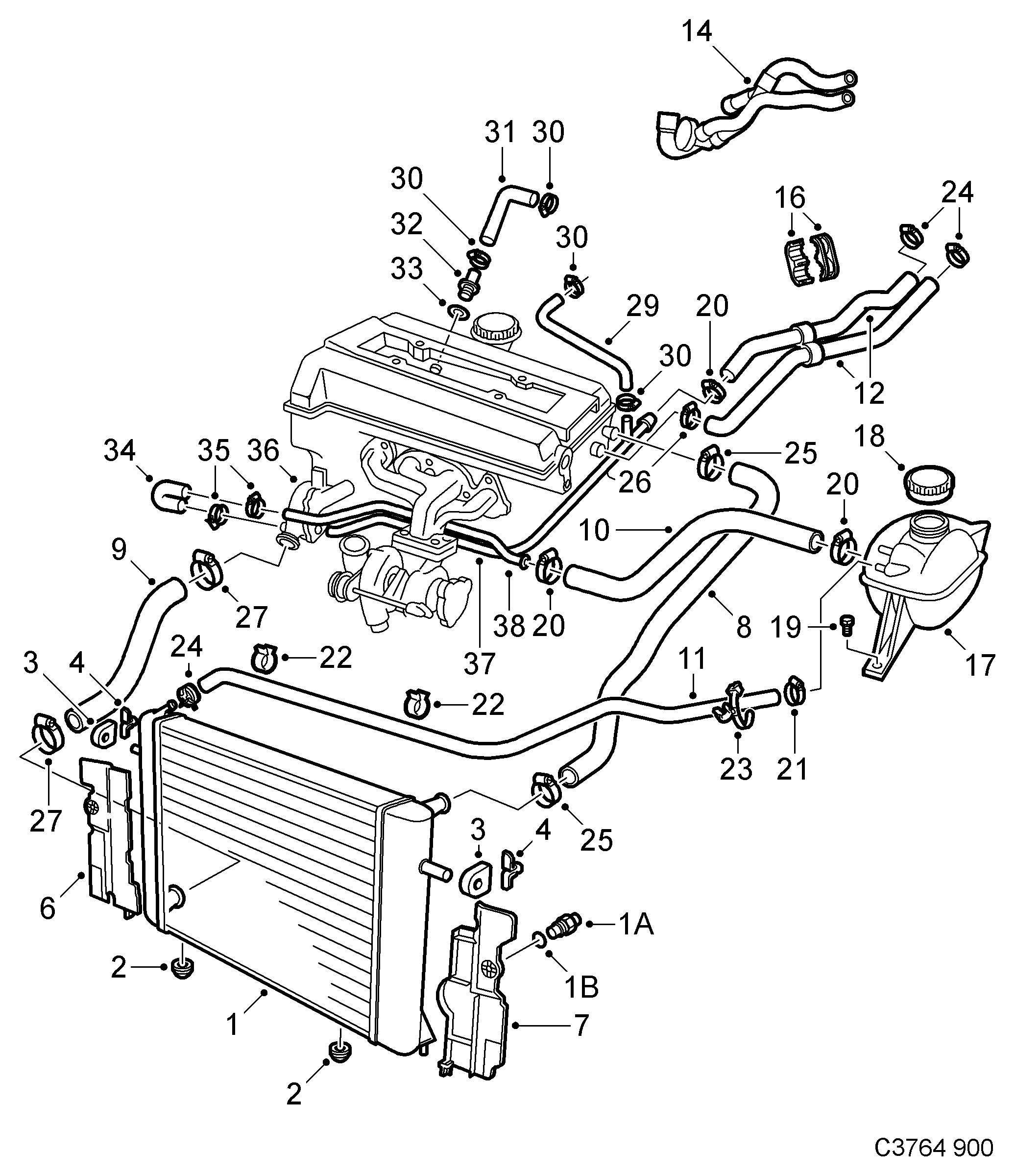 SAAB 43 567 70 - Cooling system, (1994-1998) , 4-cyl: 1 pcs. onlydrive.pro