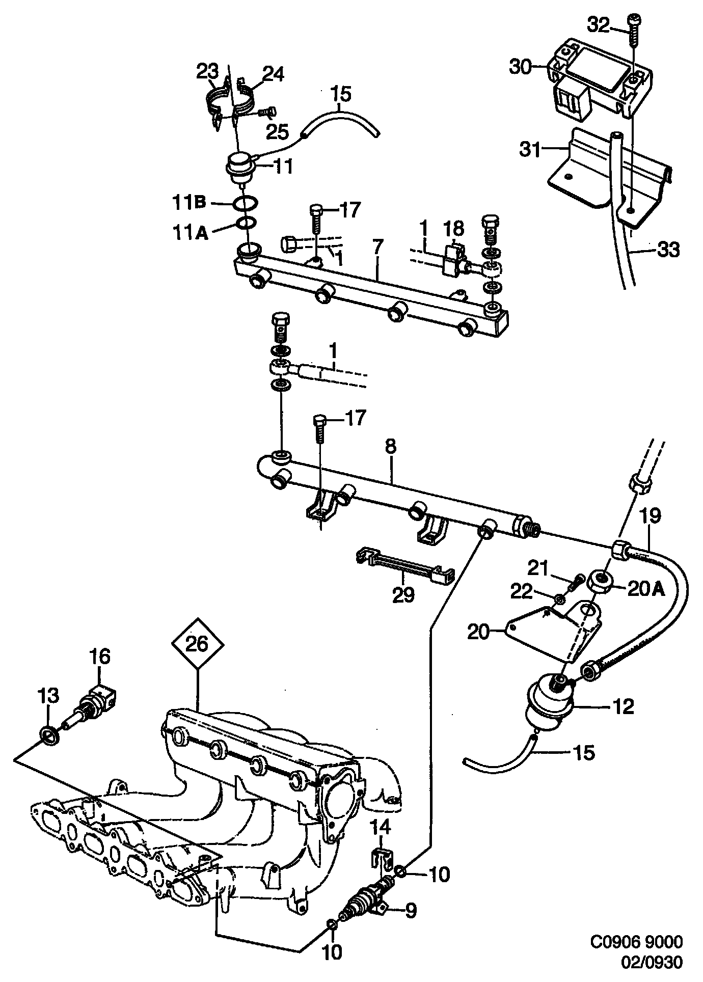 SAAB 91 77 213 - Distribution pipe - 4-cylinder, (1994-1998) , 4-cyl: 1 pcs. onlydrive.pro