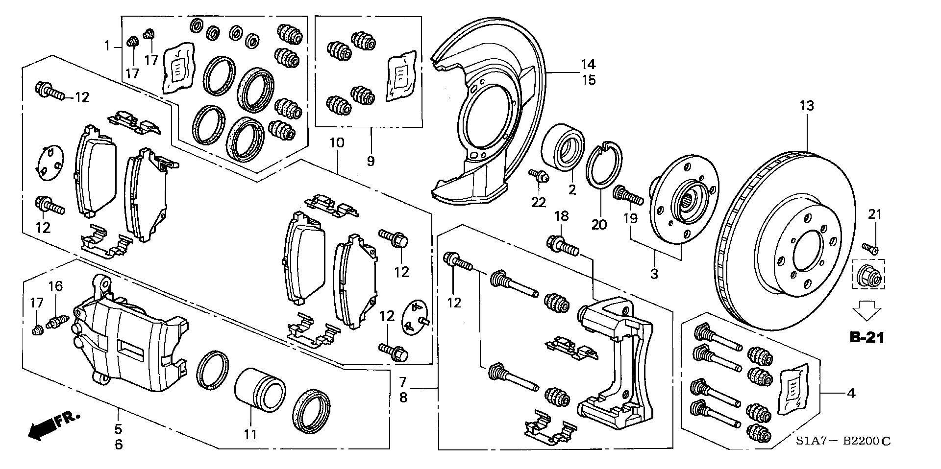 Honda 45022-S1A-E02 - Piduriklotsi komplekt,ketaspidur onlydrive.pro