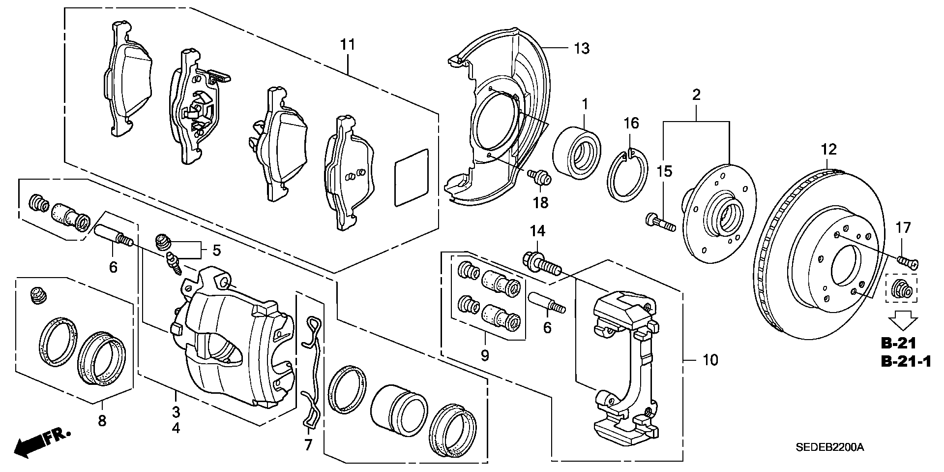 Honda 45007-SEA-E01 - Virzītājčaulu komplekts, Bremžu suports onlydrive.pro