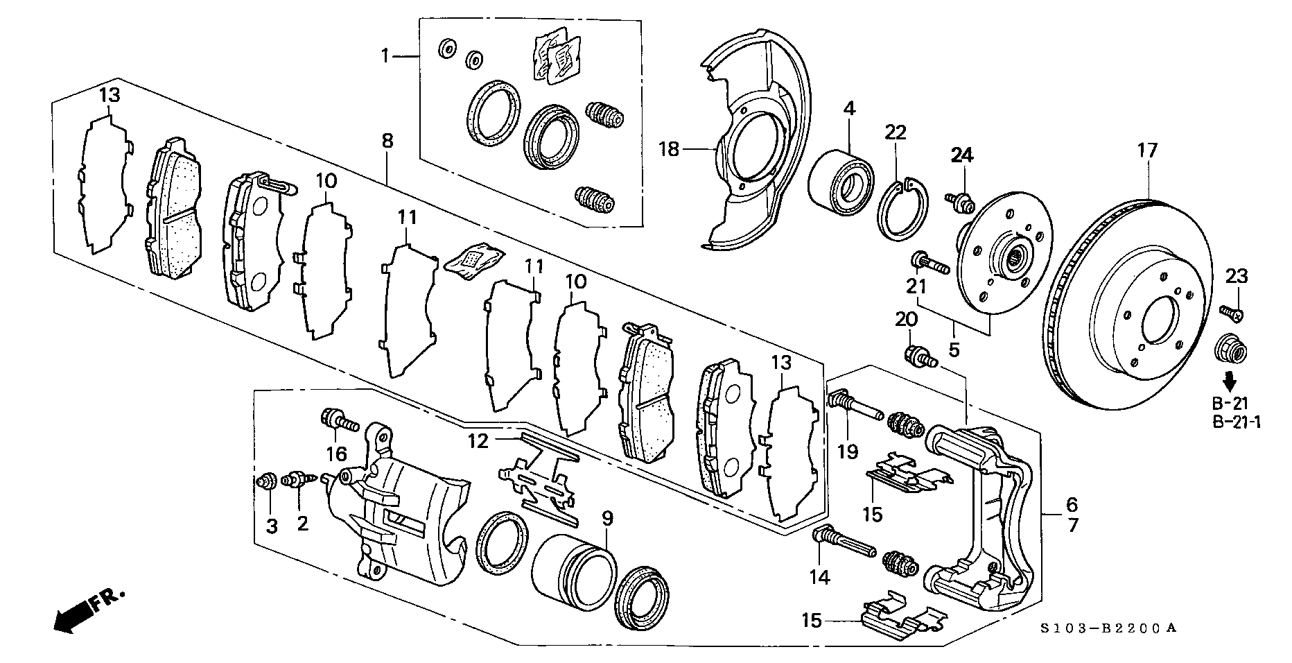 Honda 45022S10A02 - Bremžu uzliku kompl., Disku bremzes onlydrive.pro