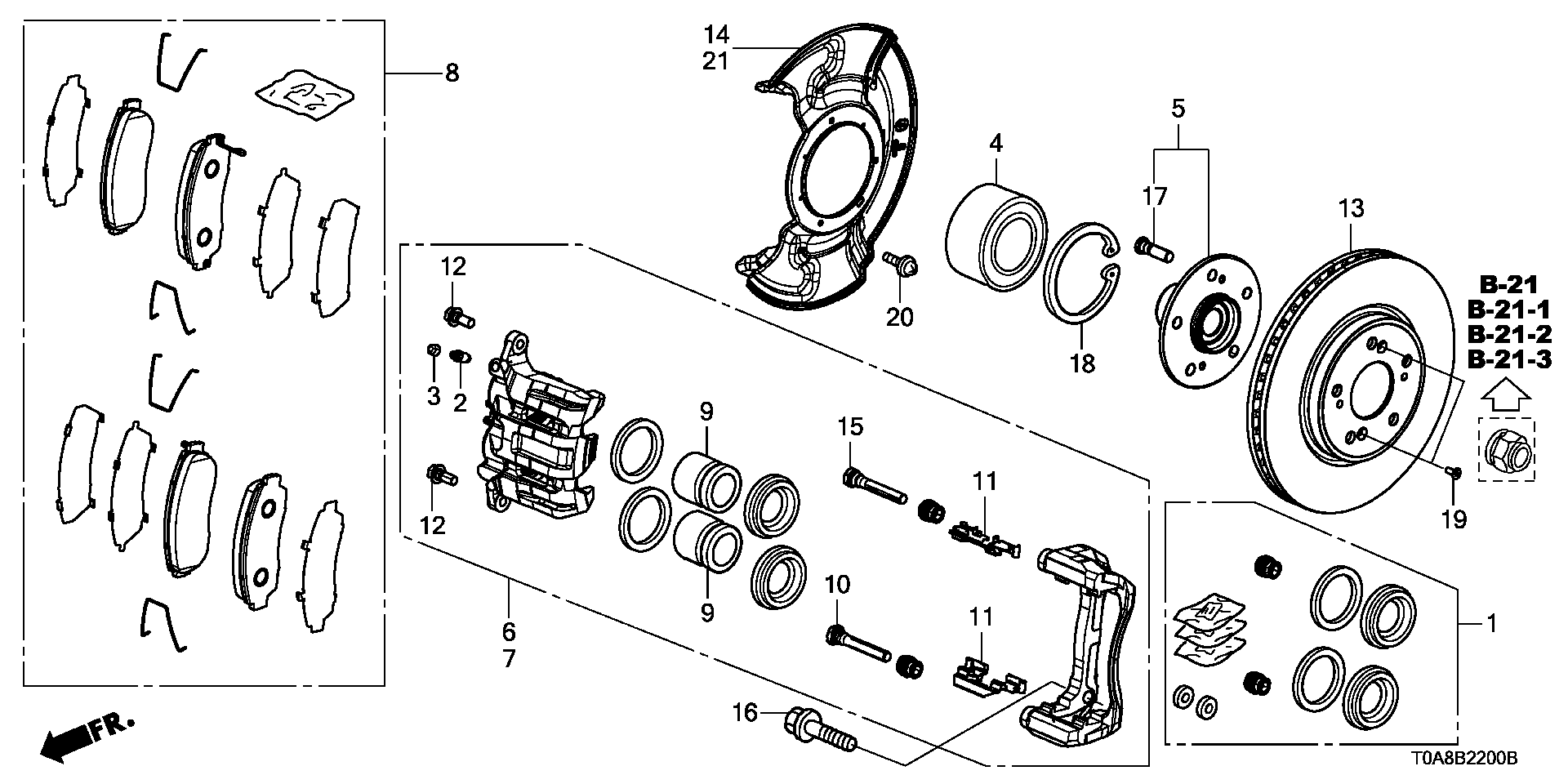 Honda 45022T0AA01 - Bremžu uzliku kompl., Disku bremzes onlydrive.pro