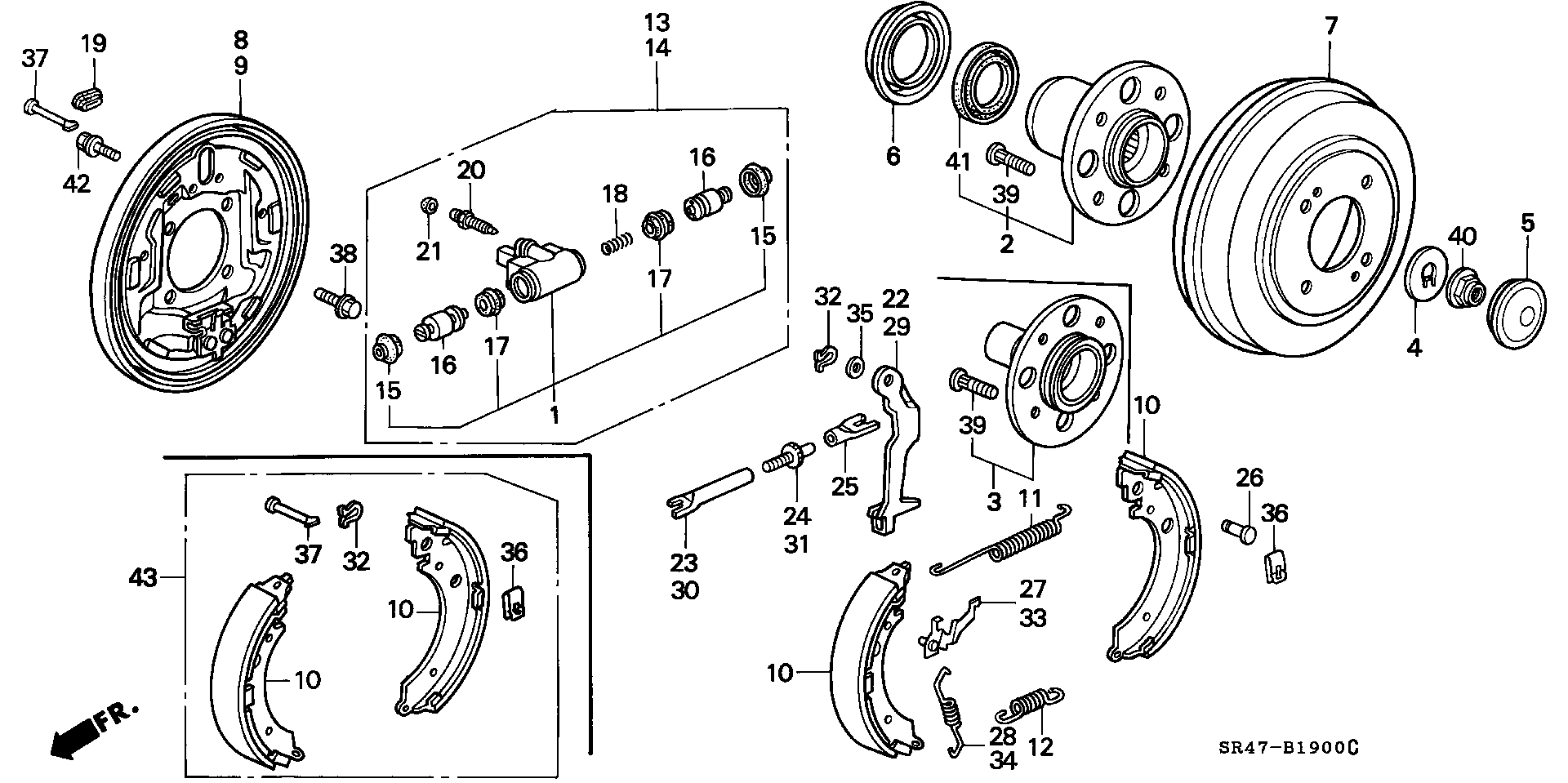 Honda 43153SR4A02 - Комплект тормозных колодок, барабанные onlydrive.pro