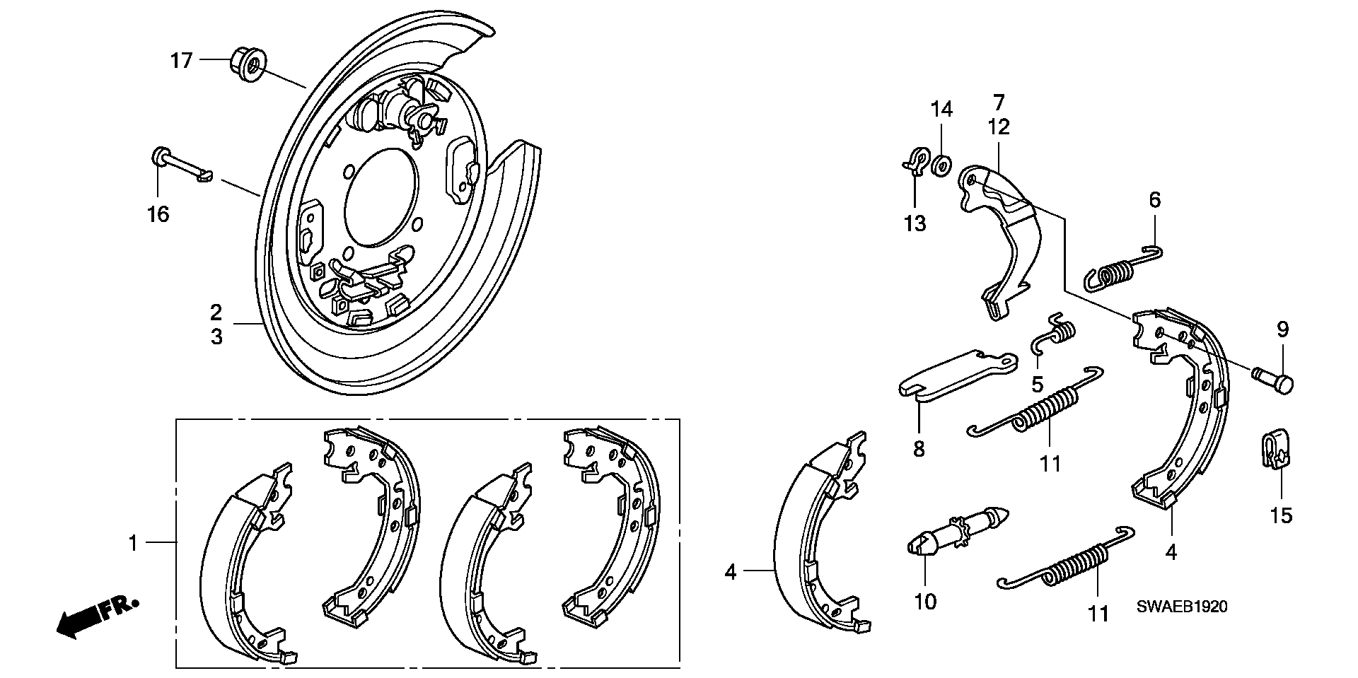 Honda 43053SWW000 - Brake Shoe Set, parking brake onlydrive.pro