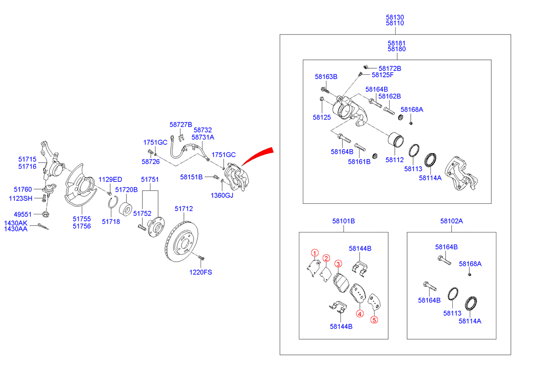 KIA 58102-2HA00 - Repair Kit, brake caliper onlydrive.pro