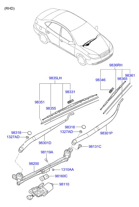 Hyundai 983502H000 - Windshield wiper: 1 pcs. onlydrive.pro