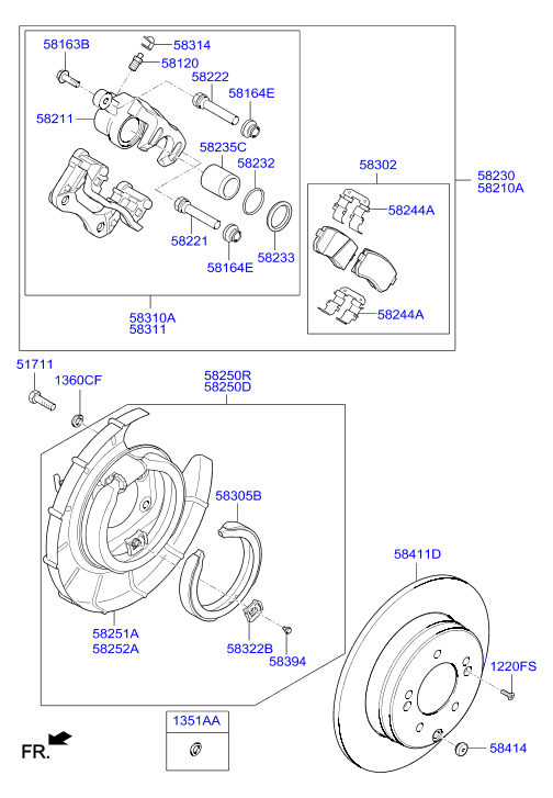 Hyundai 583053SA20 - Brake Shoe Set, parking brake onlydrive.pro