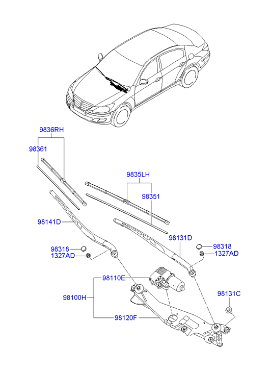 Hyundai 983603M200 - Windshield wiper: 1 pcs. onlydrive.pro