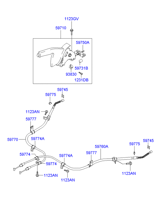 Hyundai 59770-2D010 - Cable, parking brake onlydrive.pro