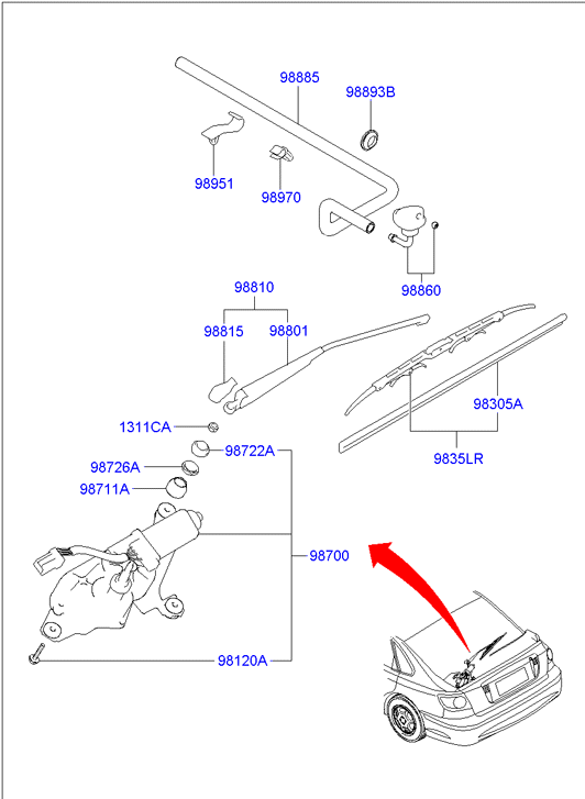 Hyundai 9836037000 - Rear wiper & washer: 1 pcs. onlydrive.pro