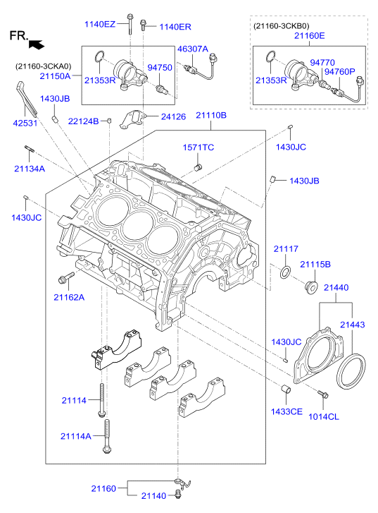 Hyundai 214433C700 - Cylinder block: 1 pcs. onlydrive.pro