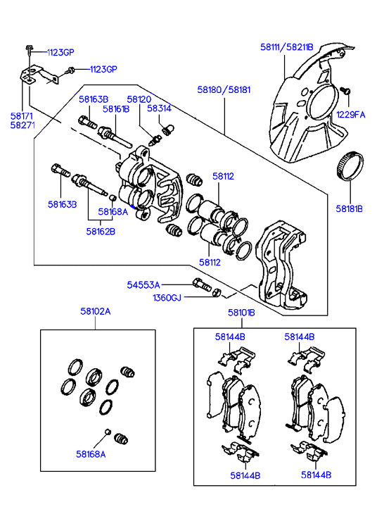 Hyundai 58101-4AA61 - Piduriklotsi komplekt,ketaspidur onlydrive.pro