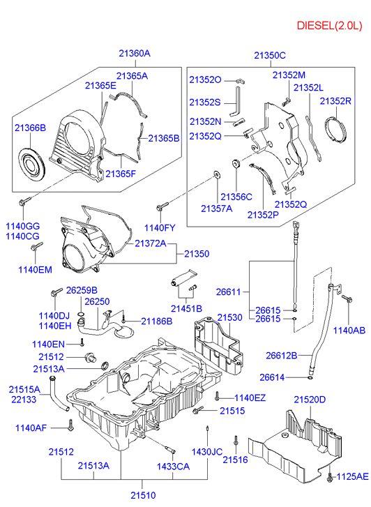 KIA 21512 23000 - Belt cover & oil pan: 1 pcs. onlydrive.pro