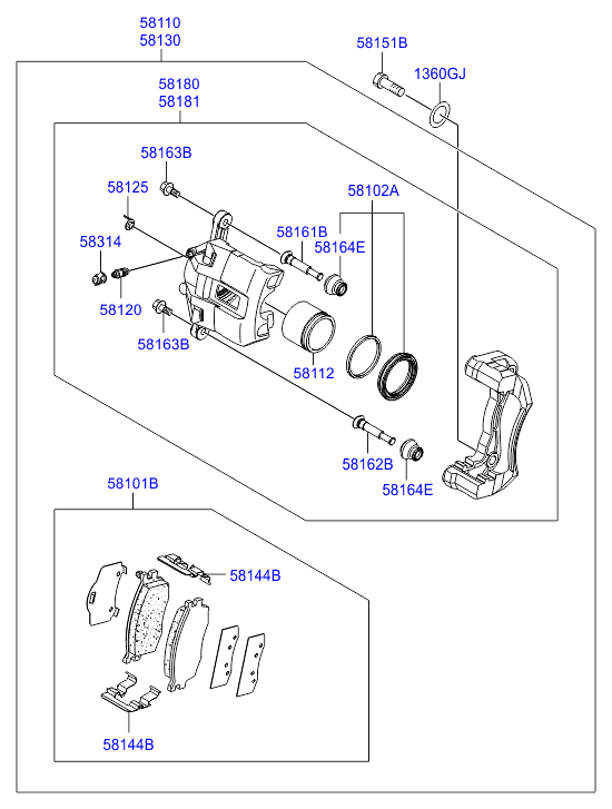 Hyundai 581011GE00 - Piduriklotsi komplekt,ketaspidur onlydrive.pro