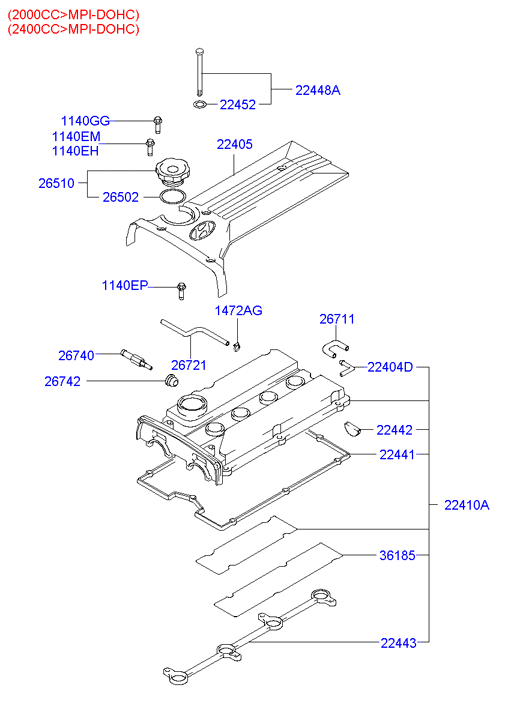 KIA 2245238010 - Rocker cover: 1 pcs. onlydrive.pro