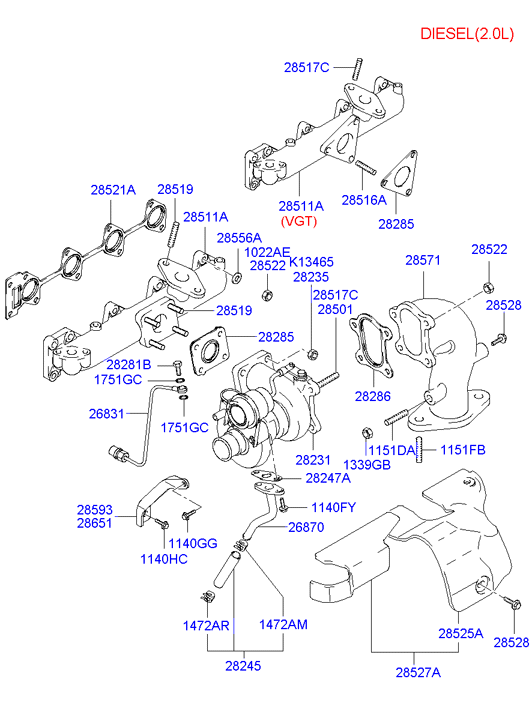 Mitsubishi 2852133020 - Tarpiklis, išleidimo kolektorius onlydrive.pro