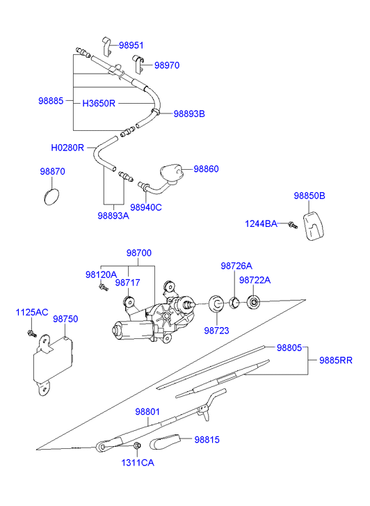 Hyundai 9882026000 - Rear wiper & washer: 1 pcs. onlydrive.pro