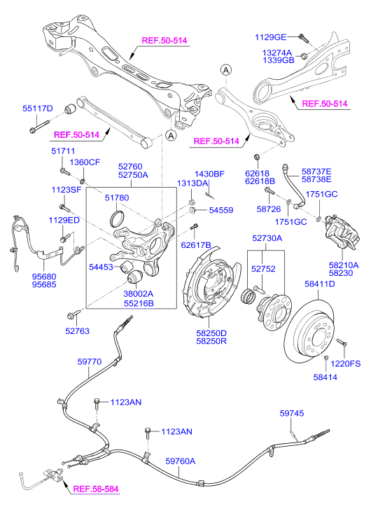 Hyundai 527122G000 - Rear axle & brake assy: 2 pcs. onlydrive.pro