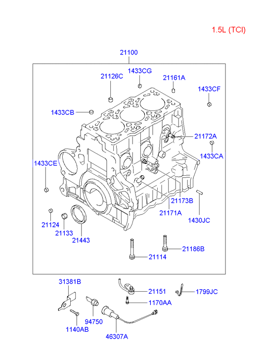 KIA 21443-35510 - Cylinder block: 1 pcs. onlydrive.pro