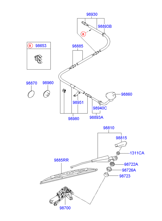 Hyundai 988201C000 - Rear wiper & washer: 1 pcs. onlydrive.pro